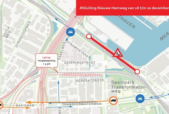 Omleiding Nieuwe Hemweg december 2021