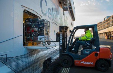 Uitladen van de Celebrity bij de Passenger Terminal Amsterdam